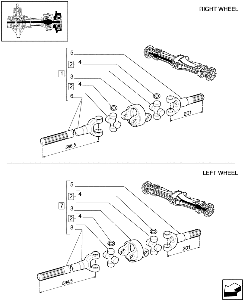 Схема запчастей Case IH JX1085C - (1.40.6/10A) - FRONT AXLE-DIFFERENTIAL SHAFT - 4WD - PARTS (04) - FRONT AXLE & STEERING