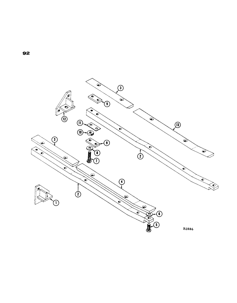 Схема запчастей Case IH 402 - (92) - VINE KNIFE, ROWS 2, 3 AND 4 (58) - ATTACHMENTS/HEADERS