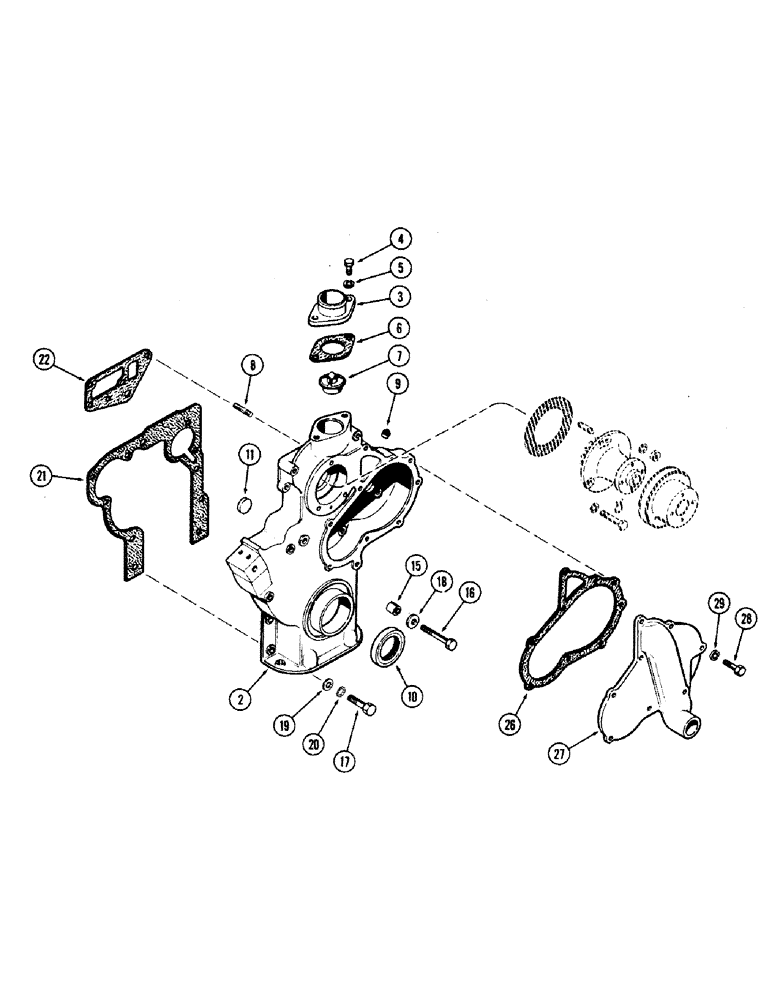 Схема запчастей Case IH 660 - (384) - TIMING GEAR COVER, 188 DIESEL ENGINE, FIRST USED ENGINE SERIAL NUMBER 2679761 