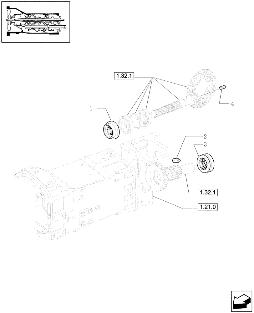 Схема запчастей Case IH JX1080U - (1.32.1/08) - (VAR.275) (HI-LO) AND SYNCHRONIZED REVERSING GEAR - 30-40 KM/H - SLEEVES (03) - TRANSMISSION