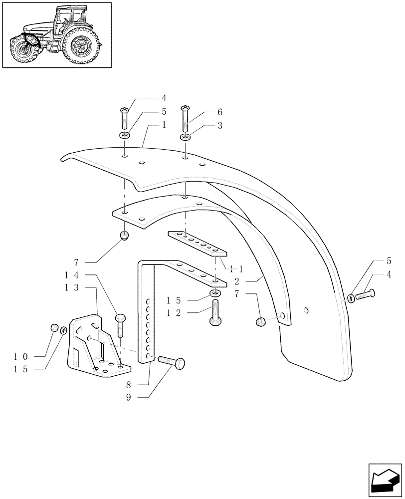 Схема запчастей Case IH JX1070U - (1.43.0/04[01]) - (VAR.495) FRONT MUDGUARDS- 4WD - SUPPORTS - ARMS (04) - FRONT AXLE & STEERING