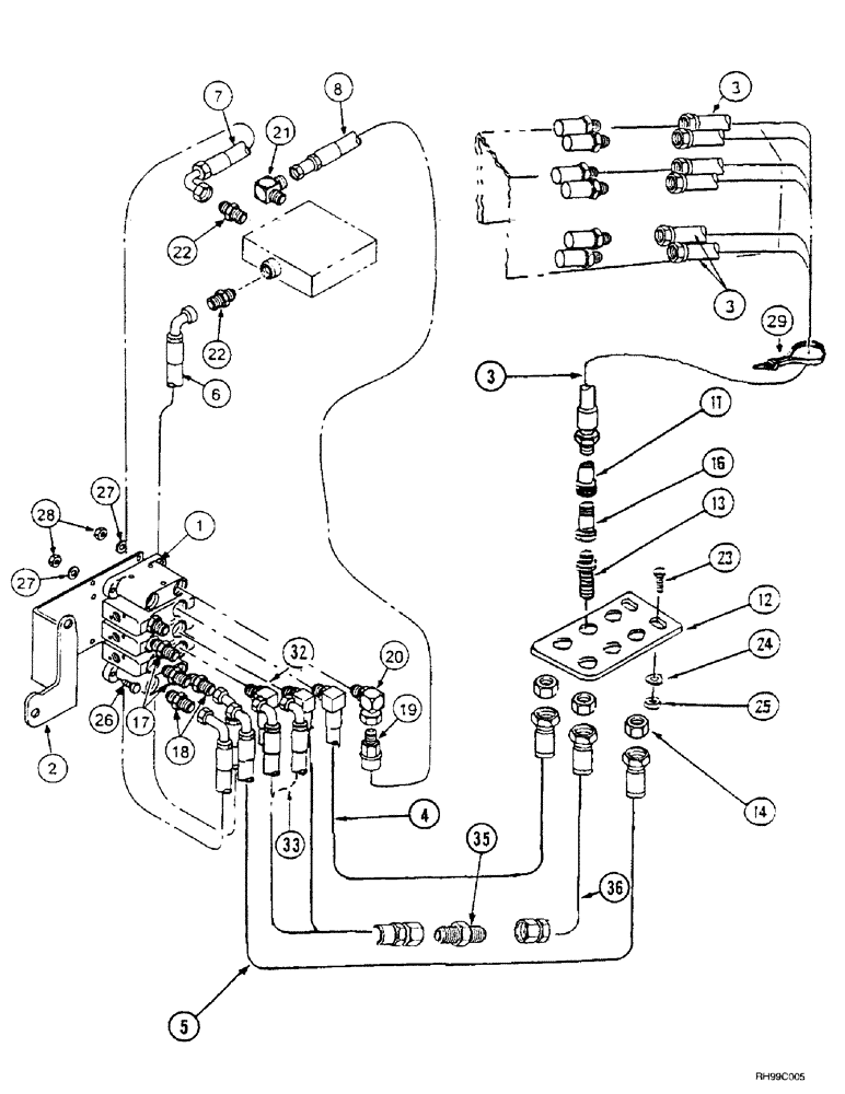 Схема запчастей Case IH L550 - (8-030) - HYDRAULICS - EXTERNAL VALVE (3 FUNCTION MX80 - MX100C) WITHOUT SELF LEVELING (08) - HYDRAULICS