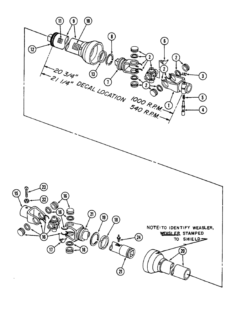 Схема запчастей Case IH 3450 - (42) - POWER TAKE OFF DRIVE SHAFT, WEASLER, P.I.N. 000801 THROUGH 001280 