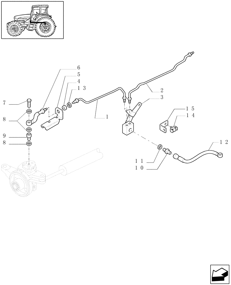 Схема запчастей Case IH JX1090U - (1.68.5/05[02]) - (VAR.325) ELECTROHYD. FRONT DIFFENTIAL LOCK 40 KM/H, BRAKES AND MUDGUARDS - BRAKE PIPES (05) - REAR AXLE