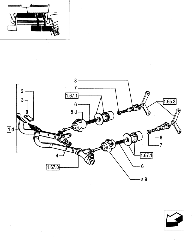 Схема запчастей Case IH JX80 - (1.67.0/02) - (VAR.650) FRONT BRAKE - PEDALS AND RODS (05) - REAR AXLE