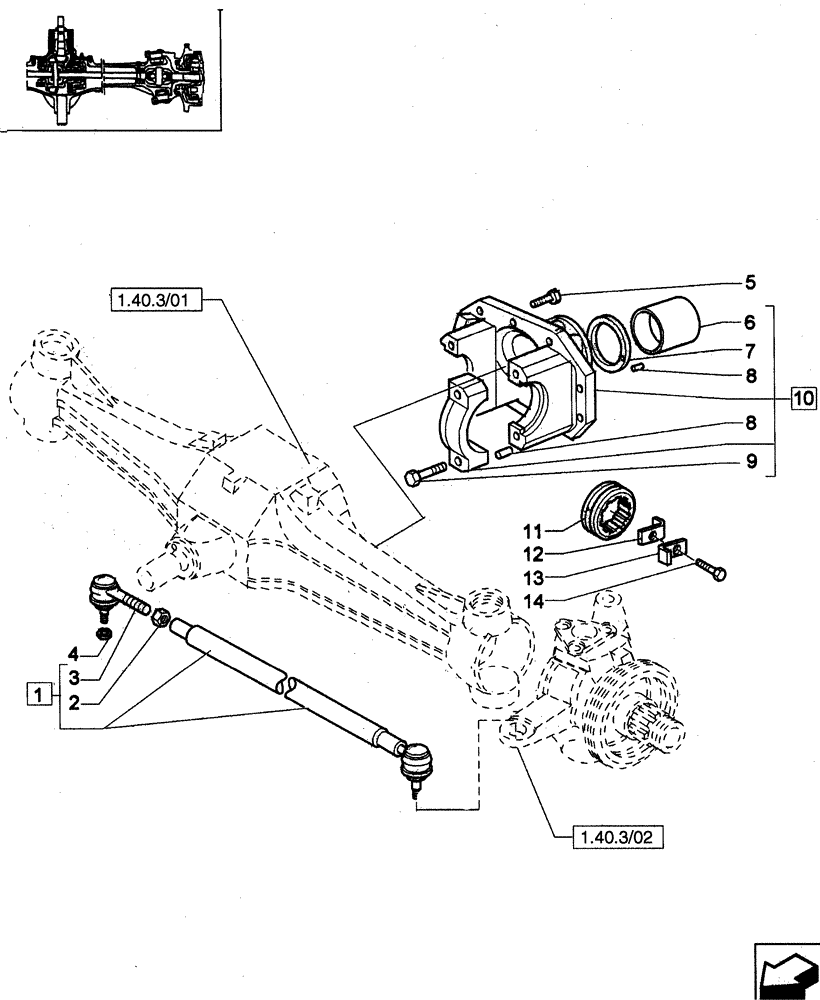 Схема запчастей Case IH JX95 - (1.40.3/05[01]) - (VAR.539) FRONT AXLE - SUPPORT - TIE-ROD (04) - FRONT AXLE & STEERING