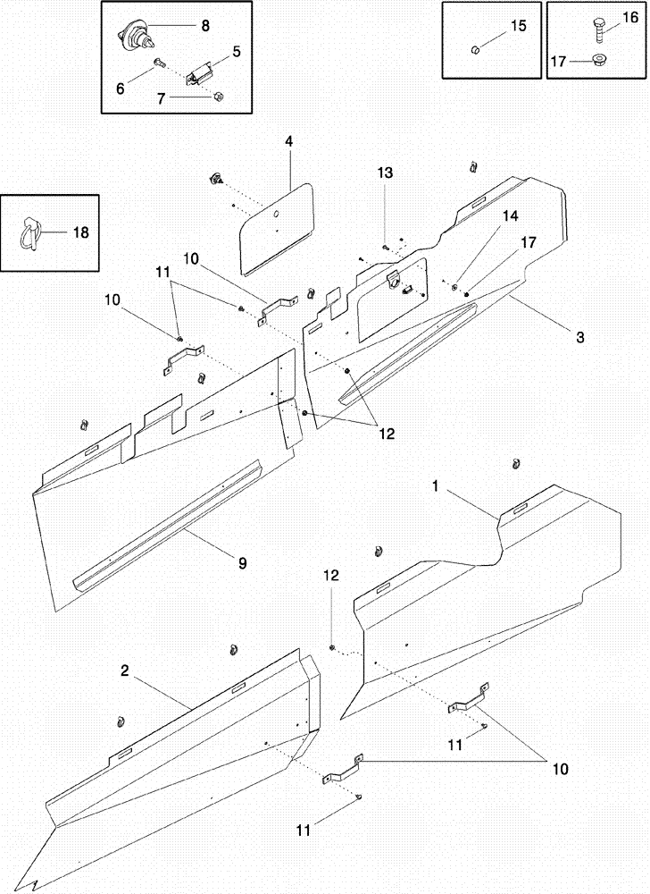 Схема запчастей Case IH 620 - (09F-03) - SHIELDS, SIDE (12) - CHASSIS