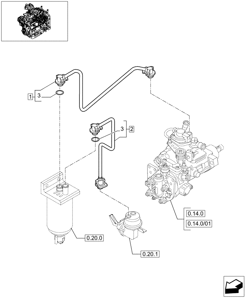 Схема запчастей Case IH MAXXUM 110 - (0.20.3) - PIPING FUEL (STD + VAR.330003-332115-332116) (01) - ENGINE