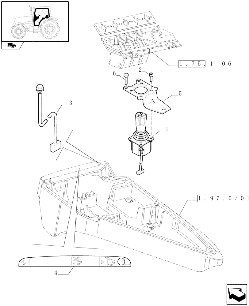 Схема запчастей Case IH PUMA 195 - (1.75.1/03[02]) - (VAR.048) ELECTRONIC JOYSTICK WITH 3 BUTTONS FOR ANCILLARY SELECTION (06) - ELECTRICAL SYSTEMS