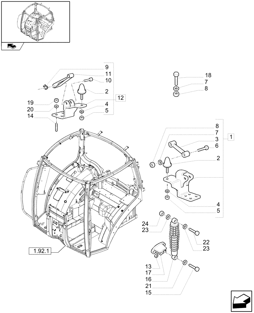 Схема запчастей Case IH MAXXUM 110 - (1.92.6/01[02]) - CABIN SUSPENSION - REAR SUPPORTS (VAR.330658-331658) (10) - OPERATORS PLATFORM/CAB