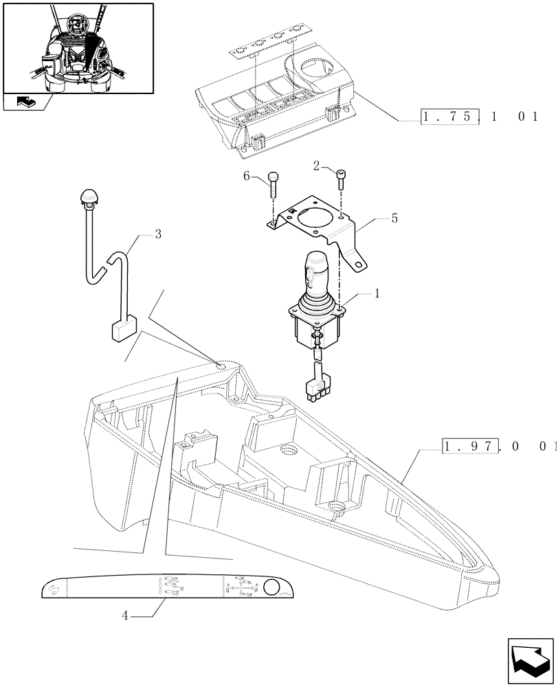 Схема запчастей Case IH MAXXUM 110 - (1.75.1/03) - ELECTRONIC JOYSTICK WITH PROPORTIONAL SIMULTANEOUS CONTROL OF 3RD VALVE (VAR.339782) (06) - ELECTRICAL SYSTEMS