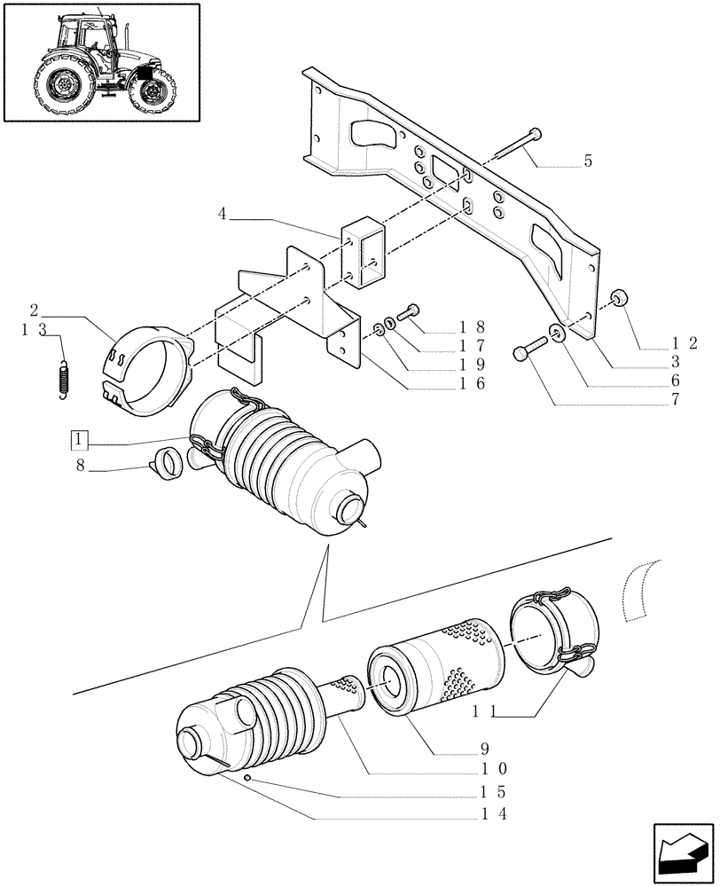 Схема запчастей Case IH JX70 - (1.19.1[01A]) - DRY AIR CLEANER - D6355 (02) - ENGINE EQUIPMENT