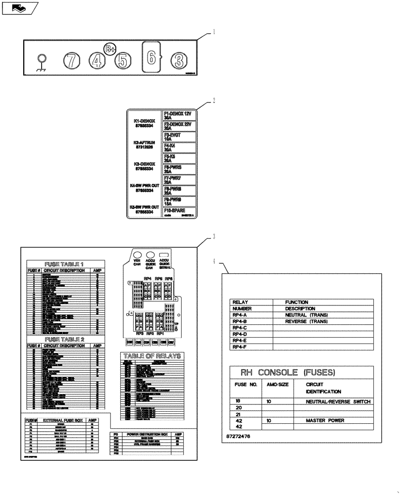 Схема запчастей Case IH TITAN 4530 - (90.108.03) - ELECTRICAL DECALS, BULKHEAD LAYOUT AND FUSE/RELAY LAYOUT (90) - PLATFORM, CAB, BODYWORK AND DECALS