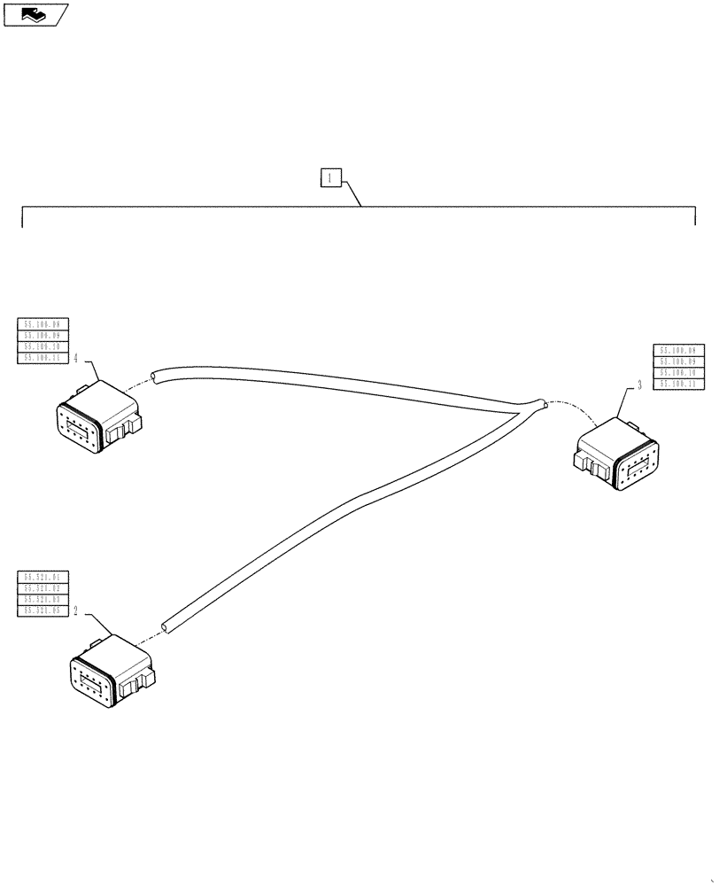 Схема запчастей Case IH TITAN 3030 - (55.100.20) - TRANSMISSION SHIFTER HARNESS ADAPTER (55) - ELECTRICAL SYSTEMS