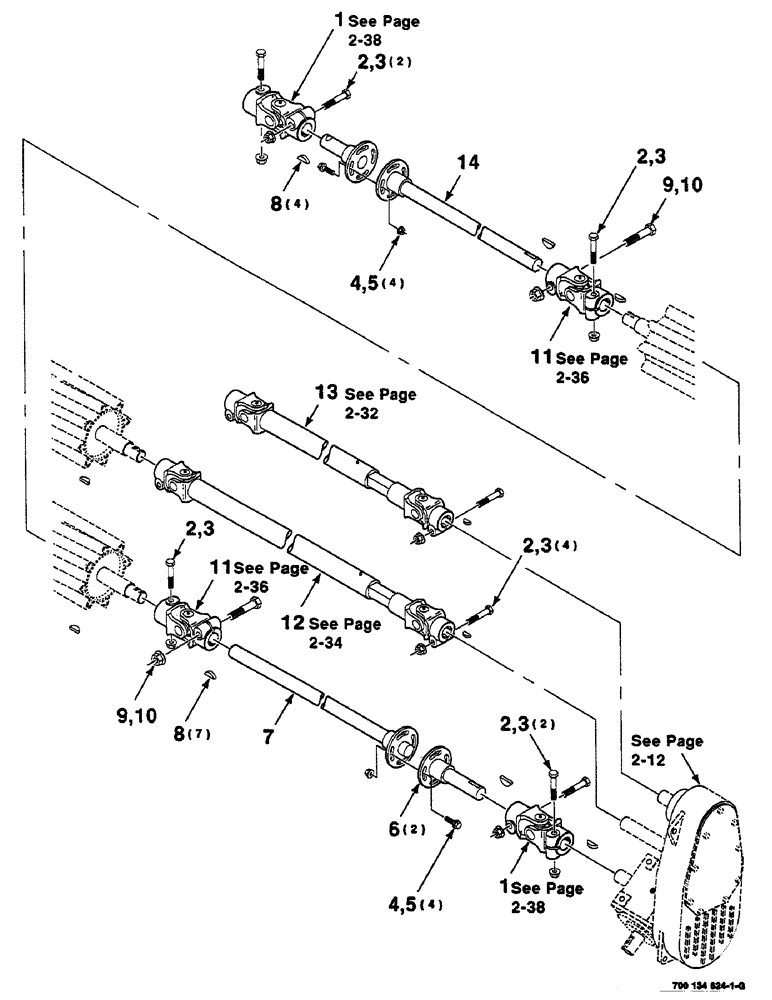 Схема запчастей Case IH 625 - (2-28) - DRIVE ASSEMBLY, 18 FOOT (58) - ATTACHMENTS/HEADERS