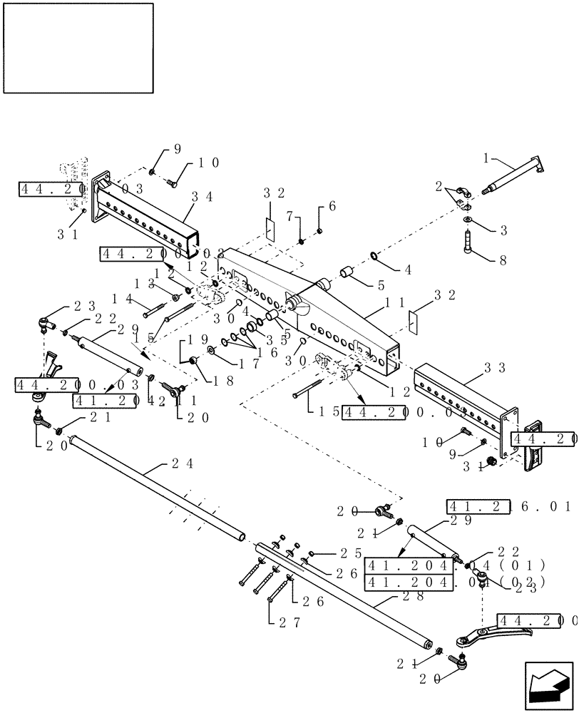 Схема запчастей Case IH 7010 - (44.151.06[01]) - CENTRAL STEERING BRIDGE, POWERED & HEAVY DUTY, W/EXTENSIONS - 7010/8010 (44) - WHEELS