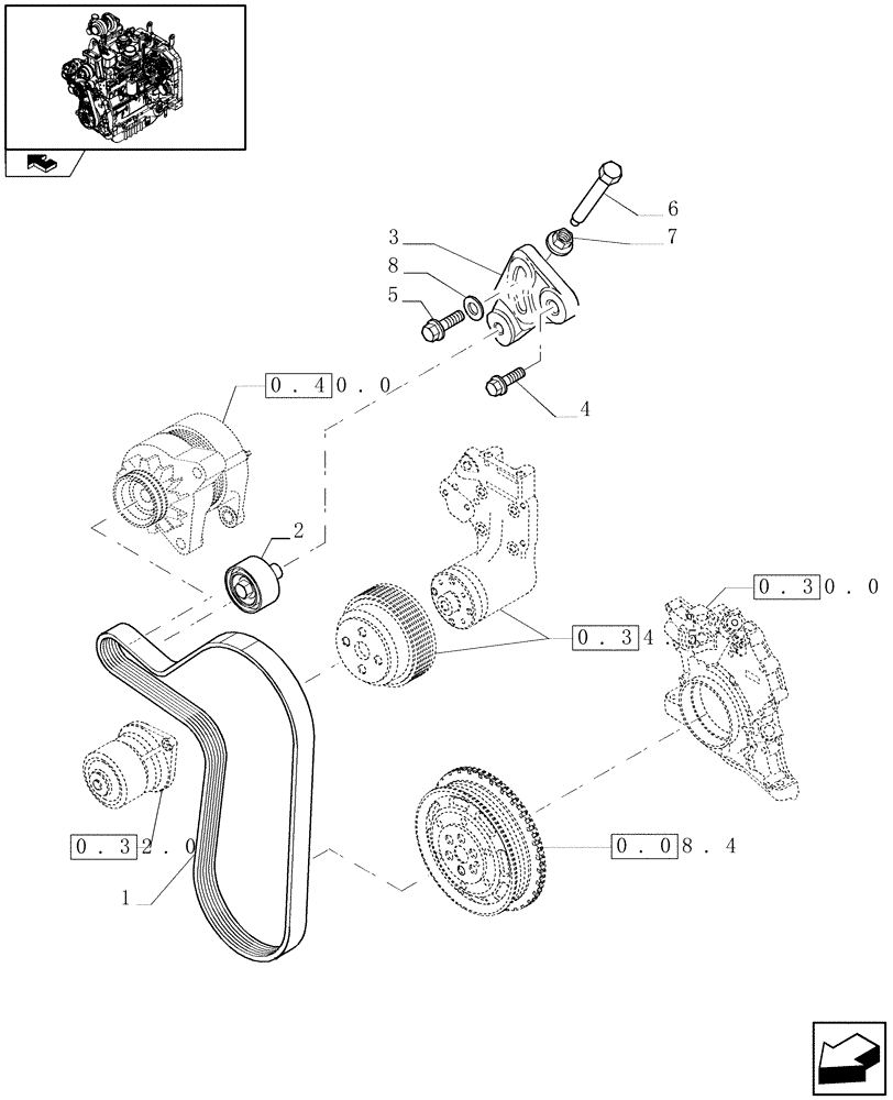 Схема запчастей Case IH FARMALL 105U - (0.34.0) - WATER PUMP DRIVE (01) - ENGINE