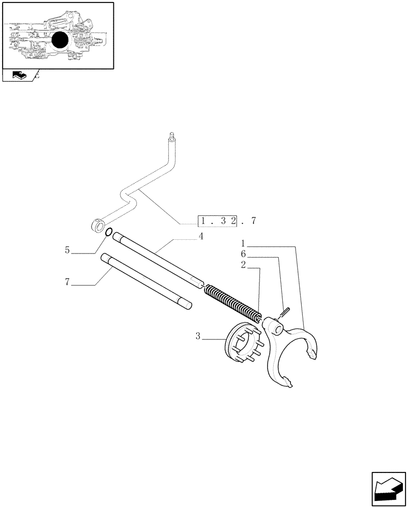 Схема запчастей Case IH FARMALL 90 - (1.32.6) - DIFFERENTIAL LOCK CONTROL - ROD AND FORK (03) - TRANSMISSION