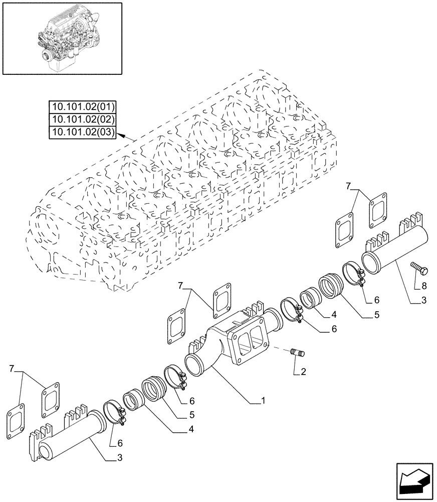 Схема запчастей Case IH 7120 - (10.254.10[01]) - EXHAUST MANIFOLD - 7120/7120(LA) (10) - ENGINE