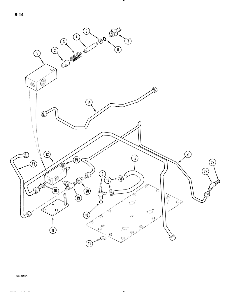 Схема запчастей Case IH 695 - (8-14) - REGULATOR VALVE AND CONNECTIONS CREEP, WITHOUT CAB (08) - HYDRAULICS