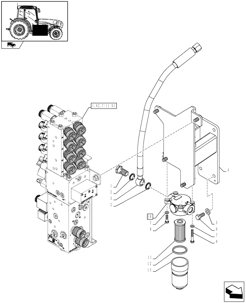 Схема запчастей Case IH FARMALL 105V - (1.82.7/13) - ELECTRONIC MID MOUNTED VALVES - FILTER (07) - HYDRAULIC SYSTEM