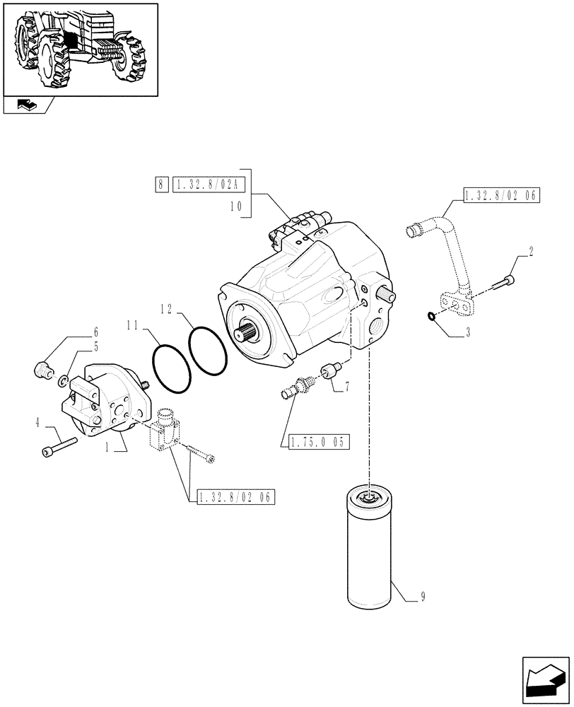 Схема запчастей Case IH PUMA 180 - (1.32.8/02[04]) - (VAR.004-481) 150 L/MIN PUMP W/EDC - PUMPS AND FILTER (03) - TRANSMISSION