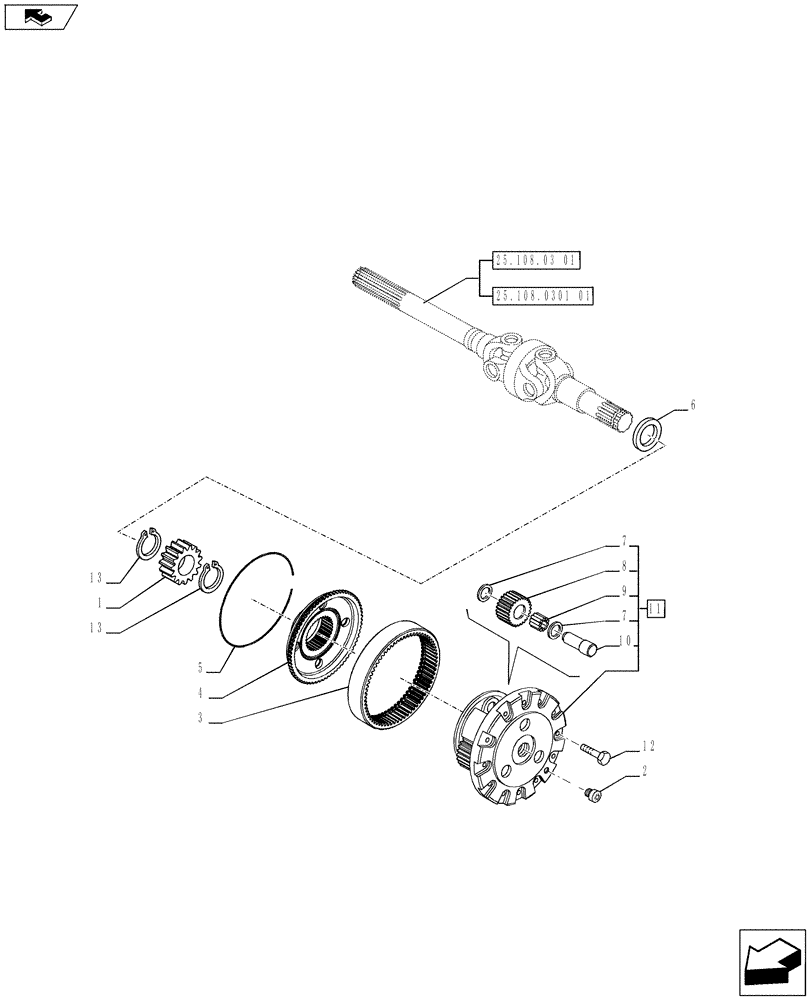 Схема запчастей Case IH PUMA 185 - (25.108.04) - FRONT AXLE - EPICYCLICAL FINAL DRIVE (VAR.728195-720463) (25) - FRONT AXLE SYSTEM