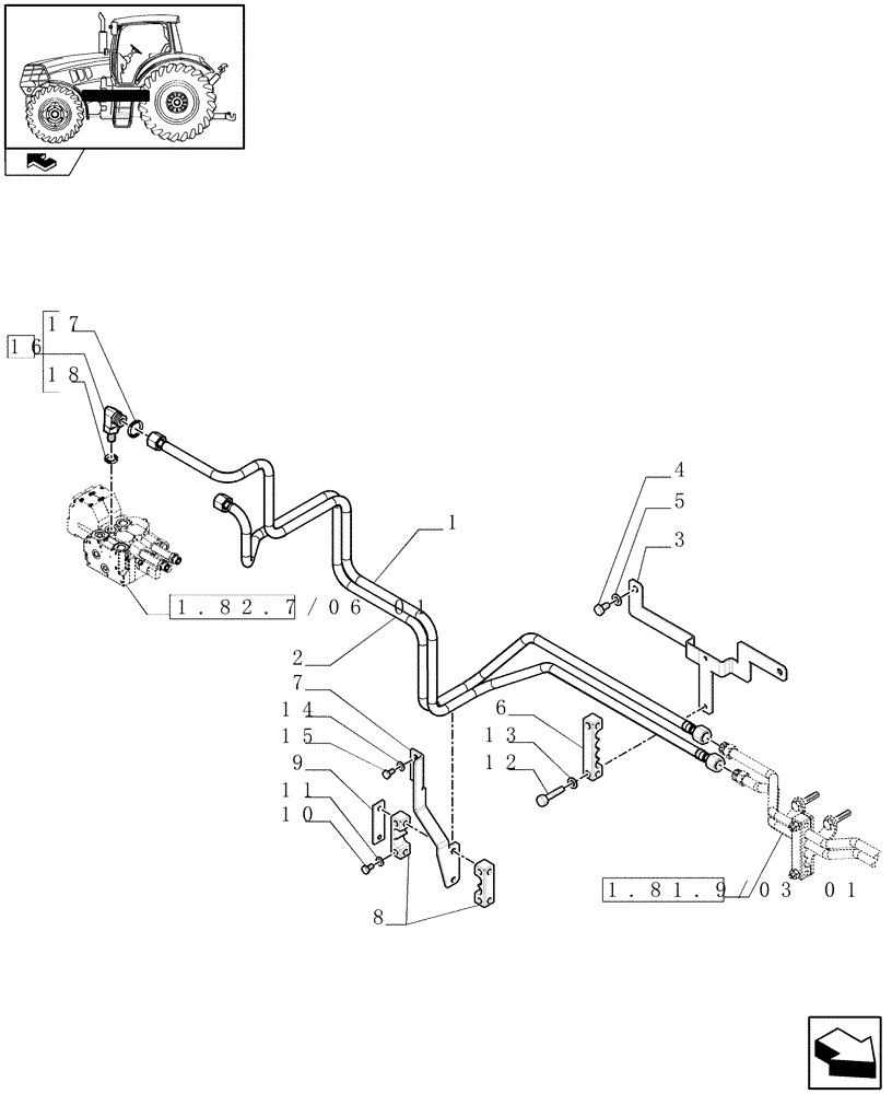 Схема запчастей Case IH PUMA 155 - (1.81.9/03[02]) - TUBES FOR FRONT HPL FROM MID MOUNT VALVES (VAR.332926) - C6989 (07) - HYDRAULIC SYSTEM