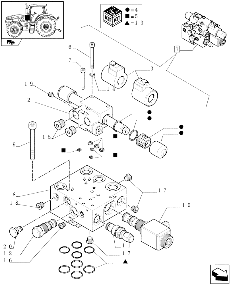 Схема запчастей Case IH PUMA 155 - (1.95.5/02A) - AUTOGUIDANCE VALVES - BREAKDOWN (10) - OPERATORS PLATFORM/CAB