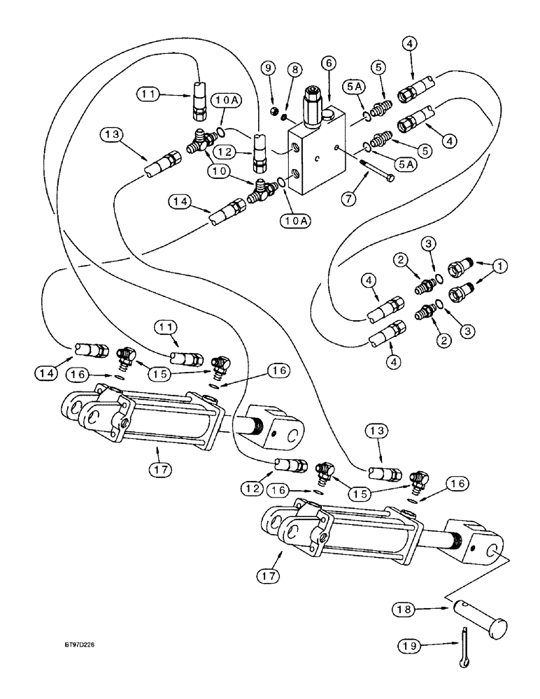 Схема запчастей Case IH 6800 - (8-04) - UNDERSLUNG HITCH CYLINDER HYDRAULIC SYSTEM, WITH O-RING BOSS FITTINGS AT PILOT CHECK VALVE (08) - HYDRAULICS