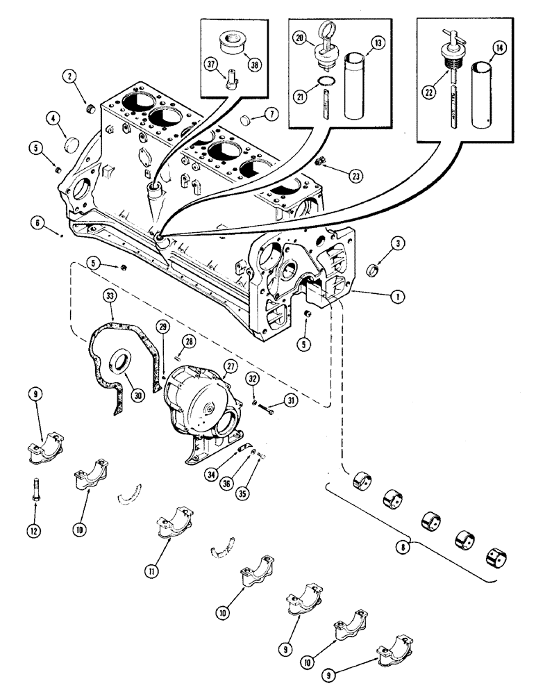 Схема запчастей Case IH 930-SERIES - (011A) - CYL. BLOCK ASSY., (401) DIESEL ENGINE, USED W/CAM DRIVEN OIL PUMP, USED PRIOR TO ENGINE S/N 2174169 (02) - ENGINE