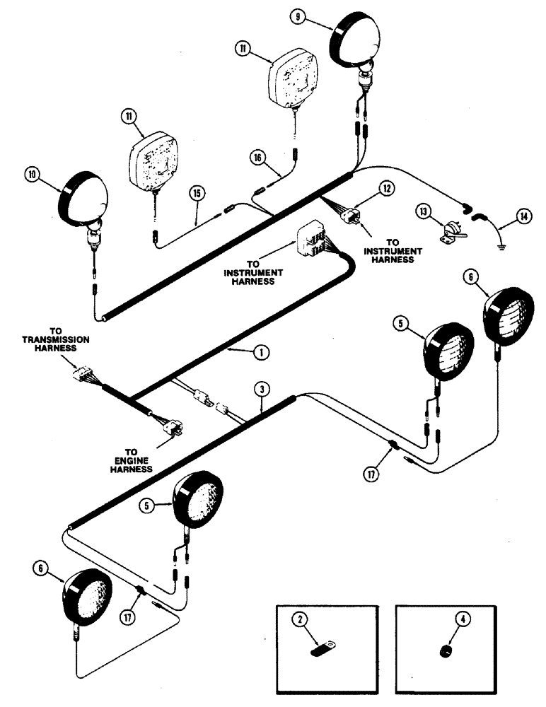 Схема запчастей Case IH 2470 - (082) - ELECTRICAL EQUIPMENT AND WIRING, INTERMEDIATE, FRONT AND REAR LAMP HARNESS PRIOR P.I.N. 8825001 (04) - ELECTRICAL SYSTEMS