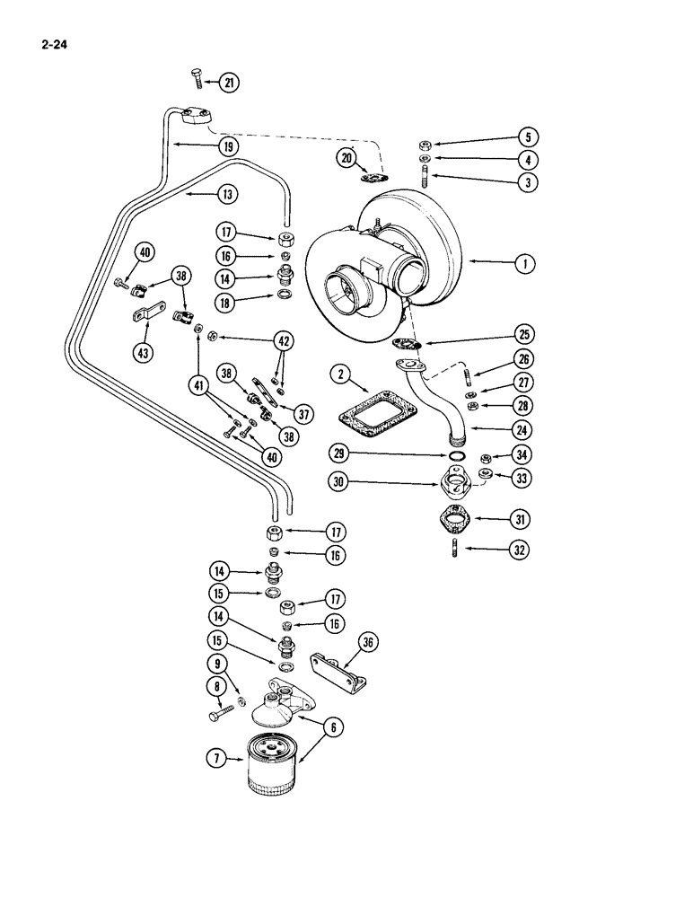 Схема запчастей Case IH 4994 - (2-24) - TURBOCHARGER SYSTEM, 866 CUBIC INCH DIESEL ENGINE (02) - ENGINE