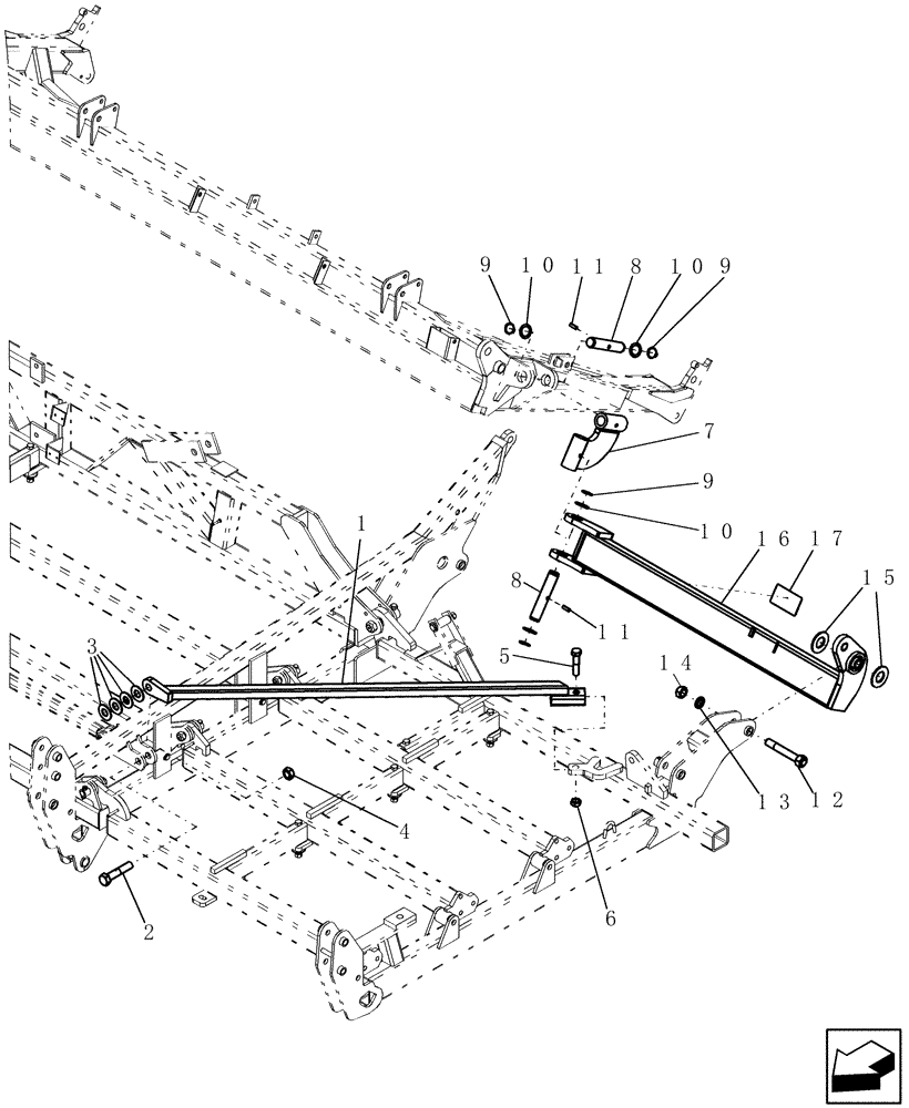 Схема запчастей Case IH 400 - (39.100.21) - 6 THREE SECTION OUTER WING BRACING AND ROCKSHAFT - 27 MODEL SHOWN (39) - FRAMES AND BALLASTING