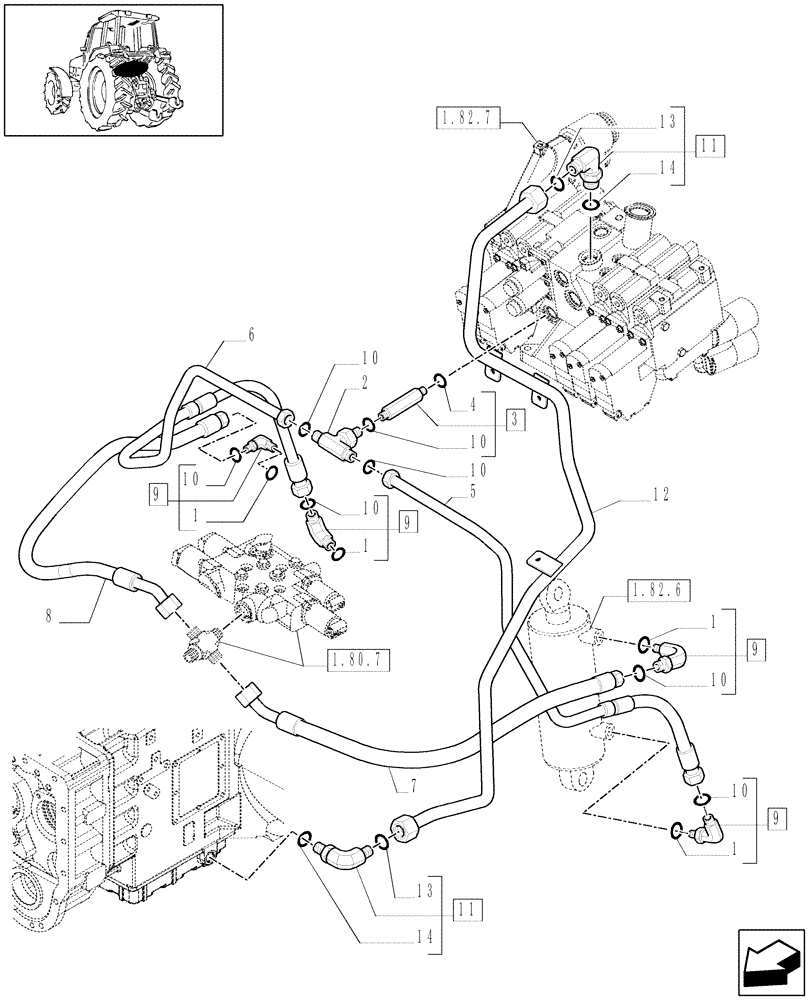 Схема запчастей Case IH PUMA 210 - (1.82.1/01) - (VAR.212-463) 4WD AXLES W/ACTIVE SUSPENSION - LIFTER, LINES (07) - HYDRAULIC SYSTEM