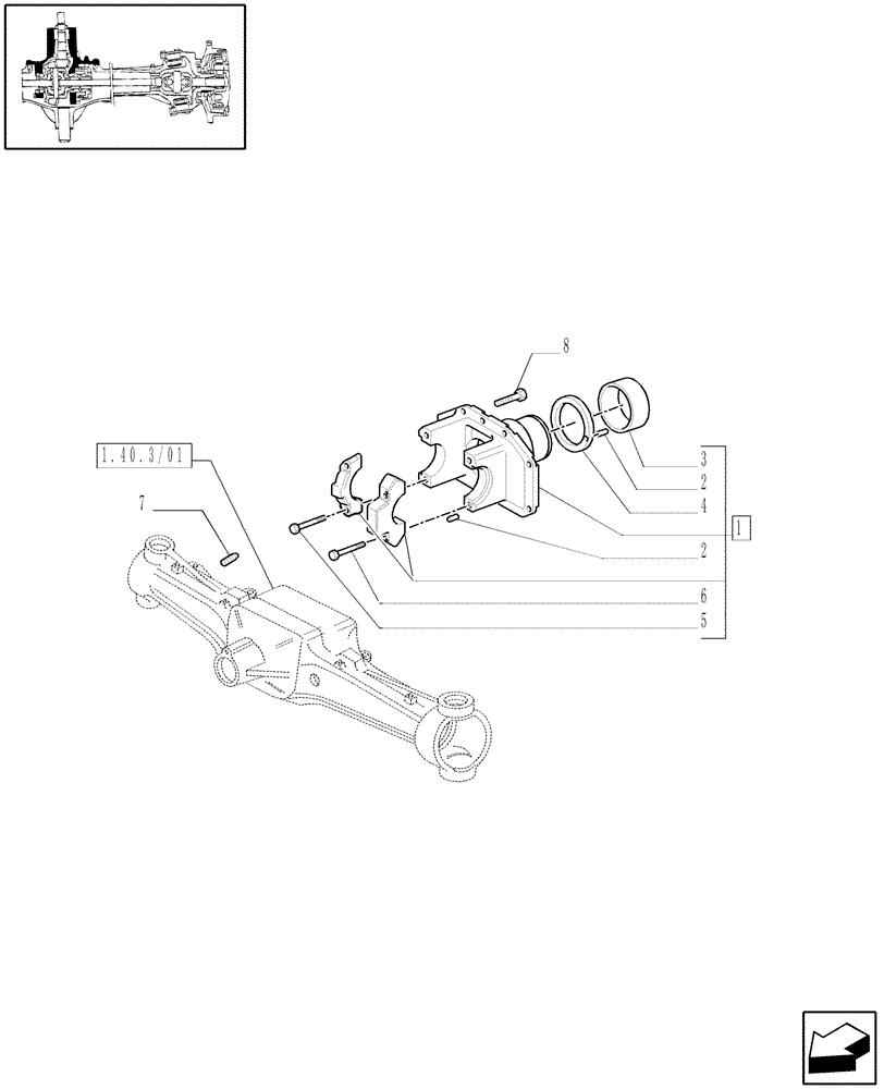 Схема запчастей Case IH MAXXUM 115 - (1.40. 3/05[01A]) - (CL.3) FRONT AXLE WITH DOG CLUTCH AND STEERING SENSOR - SUPPORT - D5954 (VAR.330409) (04) - FRONT AXLE & STEERING