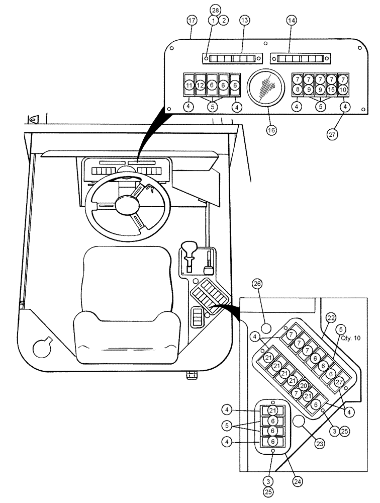 Схема запчастей Case IH 3150 - (01-001) - CONTROL PANELS Cab Interior