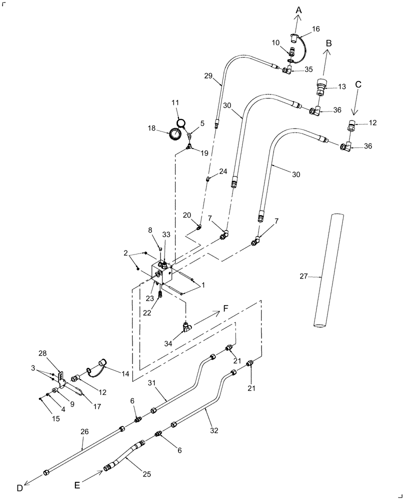 Схема запчастей Case IH DHX302 - (20.07.01[2]) - HYDRAULIC SUPPLY & RETURN, FROM PIN K01 2005 (07) - HYDRAULICS