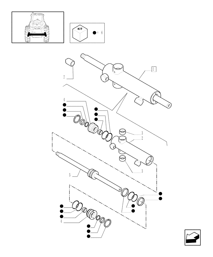 Схема запчастей Case IH PUMA 165 - (1.41.0/ A) - FRONT AXLE (2WD) - STEERING, CYLINDER (04) - FRONT AXLE & STEERING