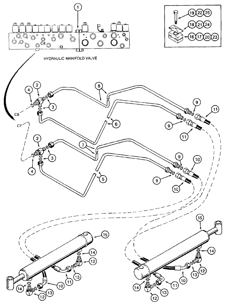 Схема запчастей Case IH CPX420 - (08-12) - DRUM SERVICE - CLOSE AND SPREAD SYSTEM (07) - HYDRAULICS