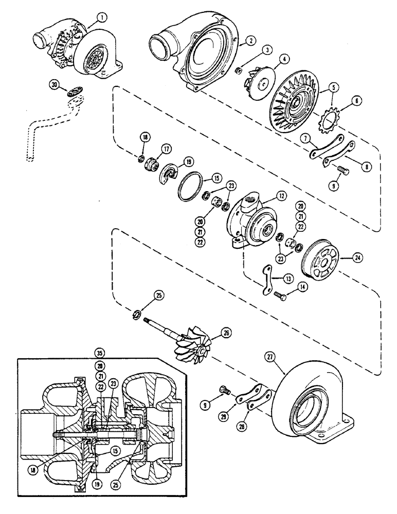 Схема запчастей Case IH 2670 - (036) - TURBOCHARGER ASSEMBLY, 504BDT INTERCOOLED DIESEL ENGINE (02) - ENGINE