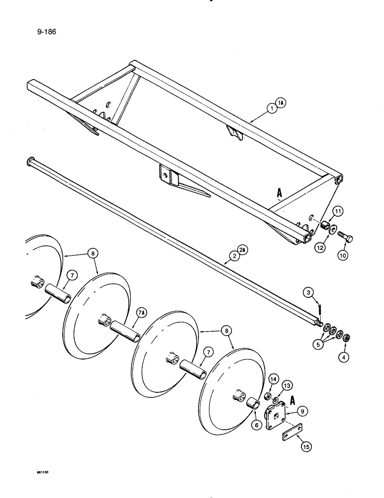 Схема запчастей Case IH 8500 - (9-186) - PRESS WHEELS AND FRAMES, 3 INCH X 20 INCH V STEEL, UNITS W/ 12 INCH ROW SPACING, 45 FOOT WIDE DRILL (09) - CHASSIS/ATTACHMENTS