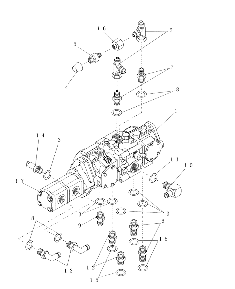 Схема запчастей Case IH WDX2302 - (03.05[01.1]) - TANDEM PUMP FITTINGS (03) - TRANSMISSION