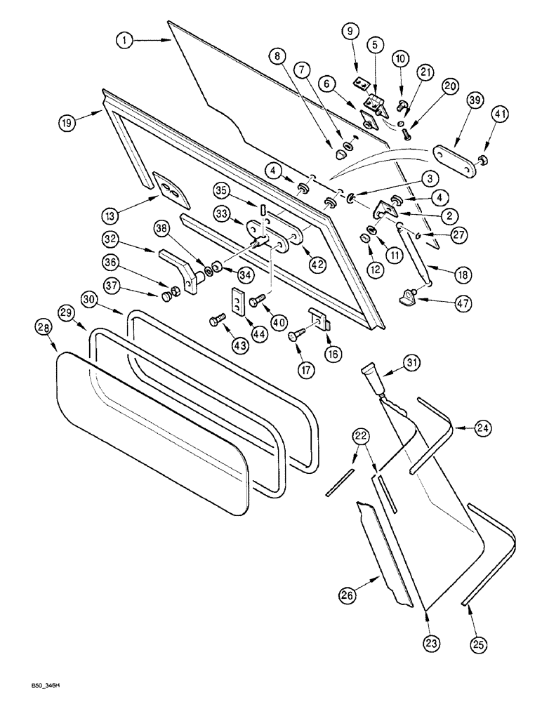 Схема запчастей Case IH 4230 - (9-042) - CAB, REAR WINDOWS (09) - CHASSIS/ATTACHMENTS