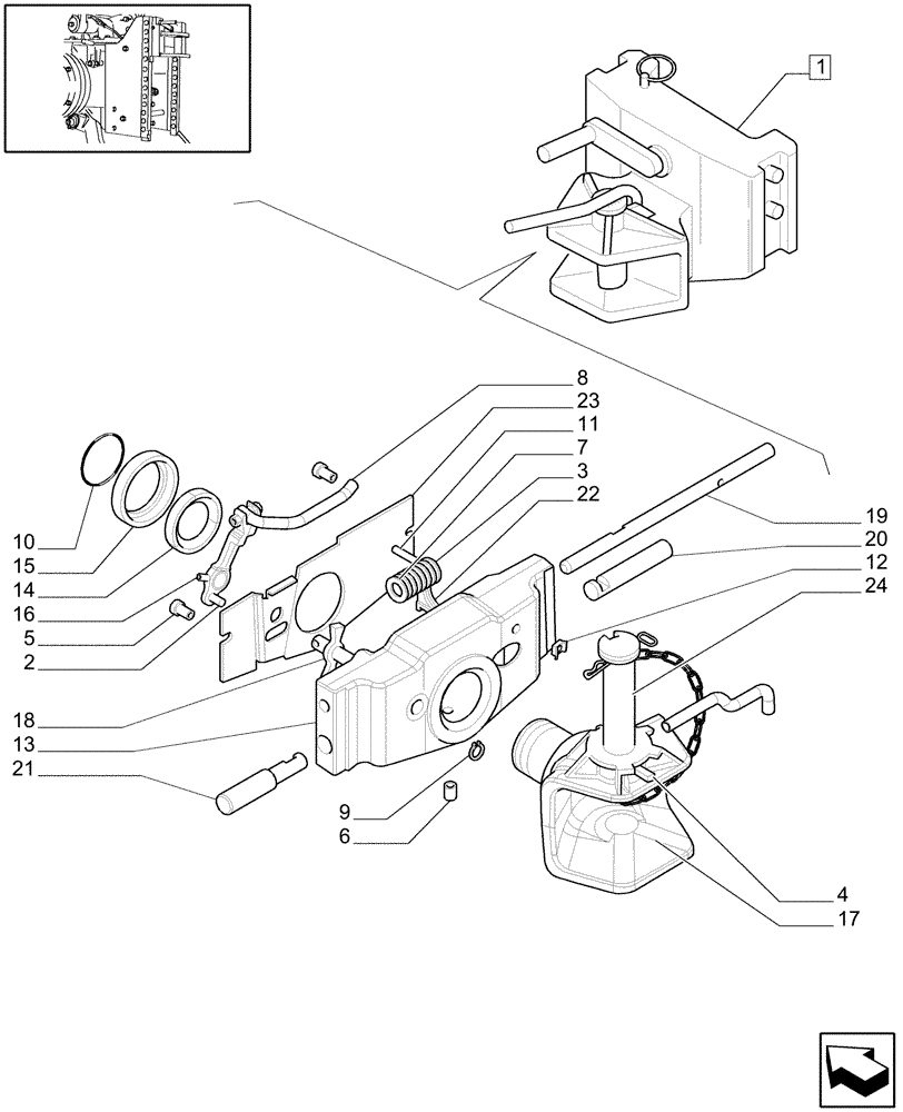 Схема запчастей Case IH JX1060C - (1.89.3/06A[01]) - (VAR.897) SWIVEL HOOK FOR EEC, VERTICAL ADJUST SLIDING (09) - IMPLEMENT LIFT