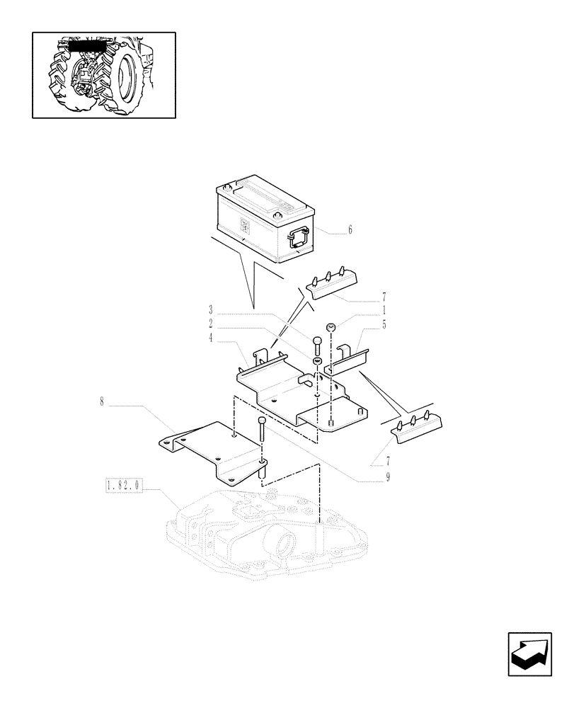 Схема запчастей Case IH JX1075N - (1.74.3/1) - BATTERY MOUNTING - W/CAB (06) - ELECTRICAL SYSTEMS