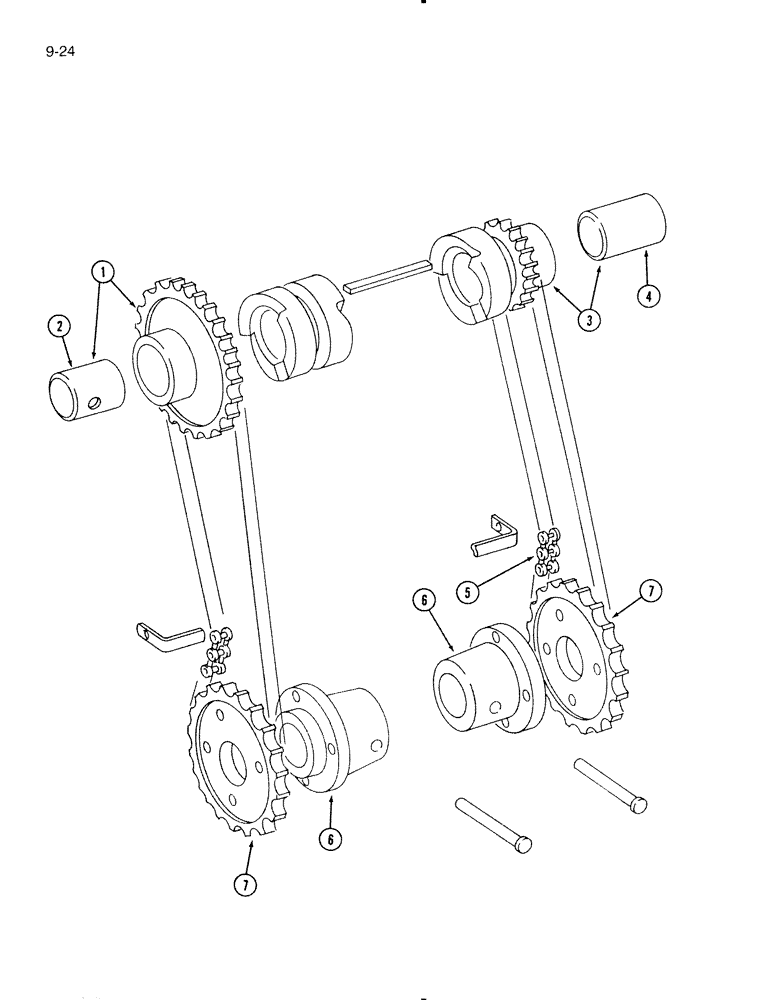 Схема запчастей Case IH 595 - (9-24) - TWO SPEED APRON DRIVE, WITHOUT SIDE BEARING SUPPORT, MACHINES BUILT BETWEEN 1978 AND1979 (09) - CHASSIS/ATTACHMENTS