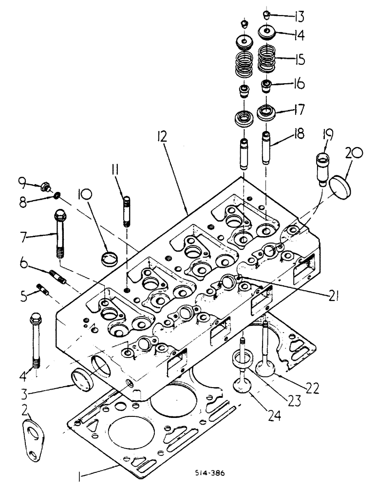 Схема запчастей Case IH 585 - (12-072) - CYLINDER HEAD, VALVES AND STUDS Power