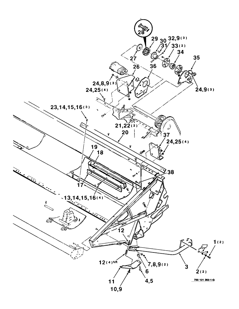 Схема запчастей Case IH 8370 - (2-08) - HEADER AND PRIMARY DRIVE ASSEMBLY, 14 FT, LEFT (09) - CHASSIS