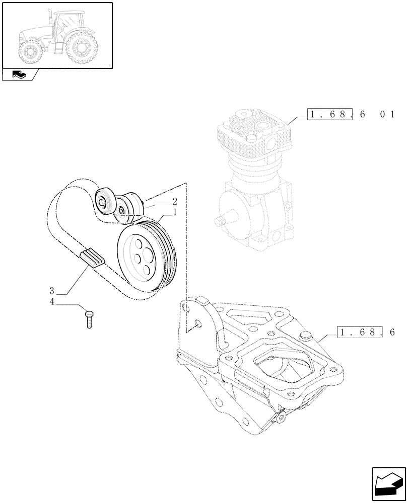 Схема запчастей Case IH PUMA 165 - (1.68.6[02]) - PNEUMATIC TRAILER BRAKE - PULLEYS AND BELT (05) - REAR AXLE